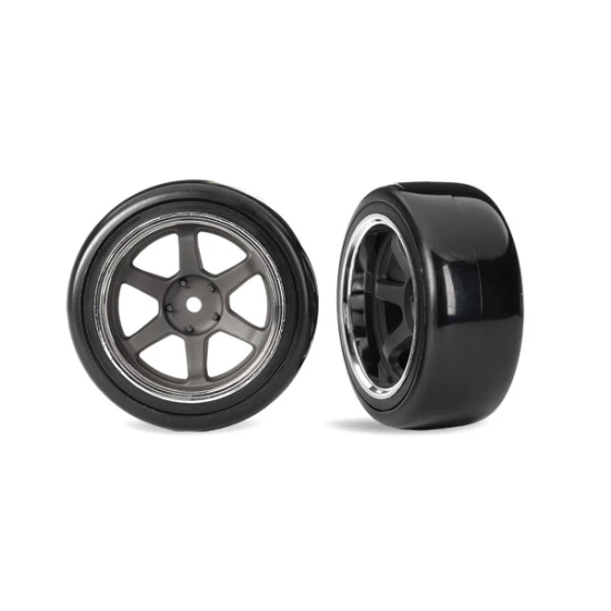 Tires & wheels, assembled, glued (six spoke graphite gray wheels,1.9