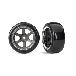 Tires & wheels, assembled, glued (six spoke graphite gray wheels,1.9