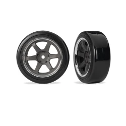 Tires & wheels, assembled, glued (six spoke graphite gray wheels,1.9