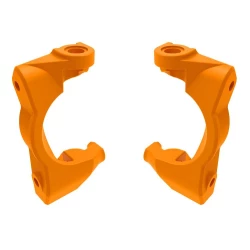 Casterblokken (c-hubs), links en rechts (oranje)