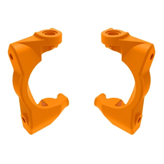 Casterblokken (c-hubs), links en rechts (oranje)