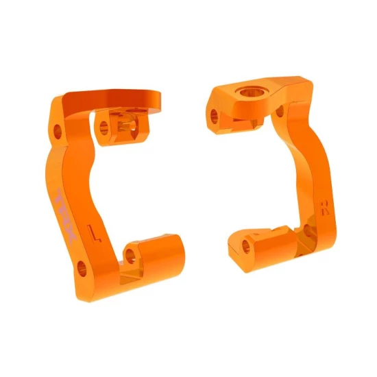 Caster blocks (c-hubs), 6061-T6 aluminum (orange-anodized), left & right