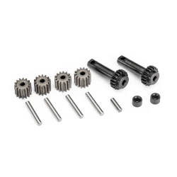 Gear set, differential (planetary) (output gears (2), spider gears (4), spider gear shafts (4), differential spacers (2), output shaft (1), 2.5x8.25mm pin (2))