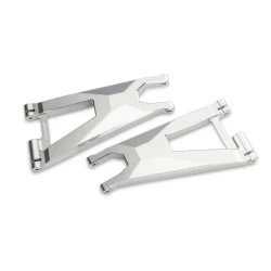 Suspension arm, lower (left and right, front) (6061-T6 aluminum, silver-anodized)/ 3x8mm BCS (with threadlock) (4)/ 3x6mm BCS (with threadlock) (2)