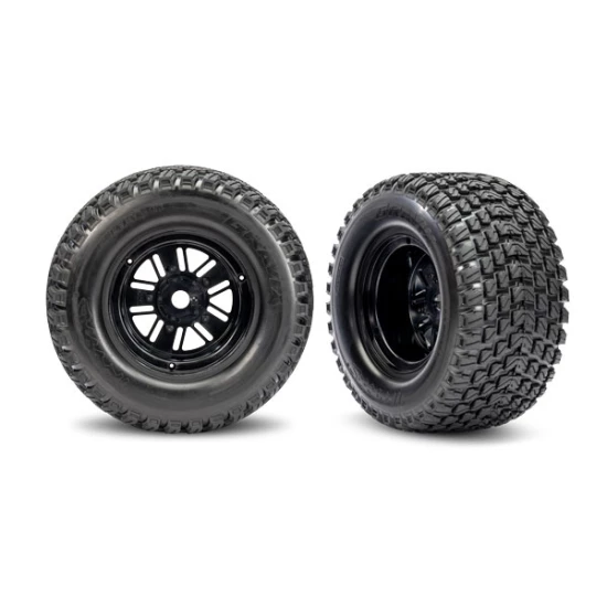 Tires & wheels, assembled, glued (Pro Scale Sand Car Race black wheels, Gravix tires, foam inserts) (rear) (1 left, 1 right)
