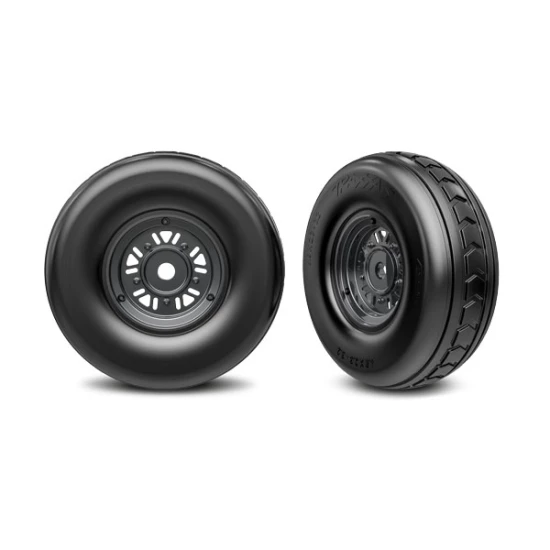 Tires & wheels, assembled, glued (Pro Scale Sand Car black chrome wheels, dual profile tires (3.2