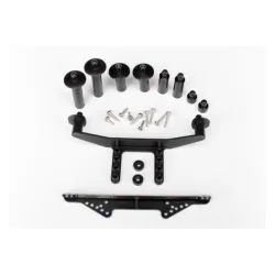 Body mount, front & rear (black)/ body posts, 38mm (2), 25mm
