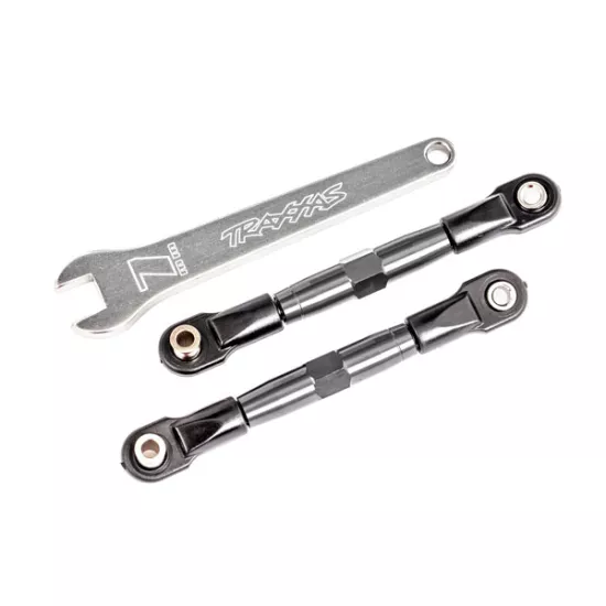 Camber links, front (TUBES charcoal gray-anodized, 7075-T6 aluminum, stronger than titanium) (2) (assembled with rod ends and hollow balls)/ aluminum wrench (1) (fits Drag Slash)
