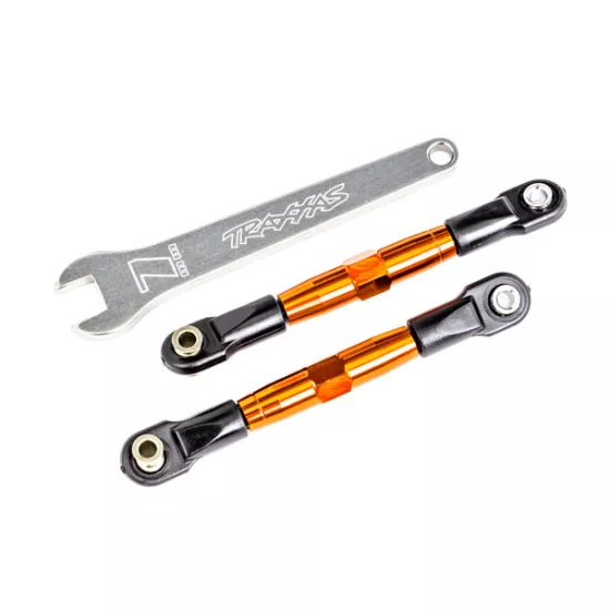 Camber links, front (TUBES orange-anodized, 7075-T6 aluminum, stronger than titanium) (2) (assembled with rod ends and hollow balls)/ aluminum wrench (1) (fits Drag Slash)