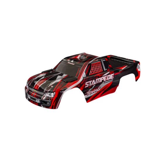 Body, Stampede  (also fits Stampede  VXL), red (painted, decals applied) (assembled with front & rear body mounts for clipless mounting)