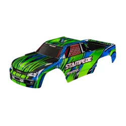 Body, Stampede (also fits Stampede VXL), green (painted, decals applied) (assembled with front & rear body mounts for clipless mounting)