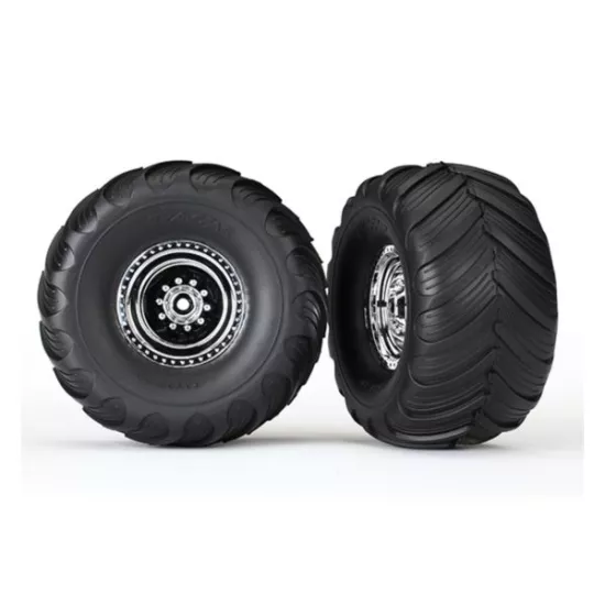 Tires & wheels, assembled, glued (chrome wheels, Terra Groov, TRX3663X