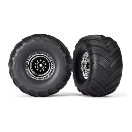 Tires & wheels, assembled, glued (chrome wheels, Terra Groov, TRX3665X