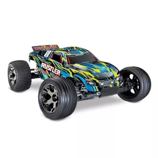 Traxxas Rustler VXL Brushless geel met TSM  zonder batterij en lader