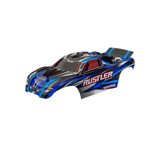 Body, Rustler  (also fits Rustler  VXL), blue (painted, decals applied) (assembled with front & rear body mounts for clipless mounting)