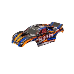 Body, Rustler  (also fits Rustler  VXL), orange (painted, decals applied) (assembled with front & rear body mounts for clipless mounting)