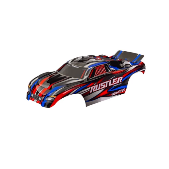 Body, Rustler  (also fits Rustler  VXL), red (painted, decals applied) (assembled with front & rear body mounts for clipless mounting)