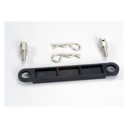 Battery hold-down plate (black)/ metal posts (2)/body clips, TRX3727