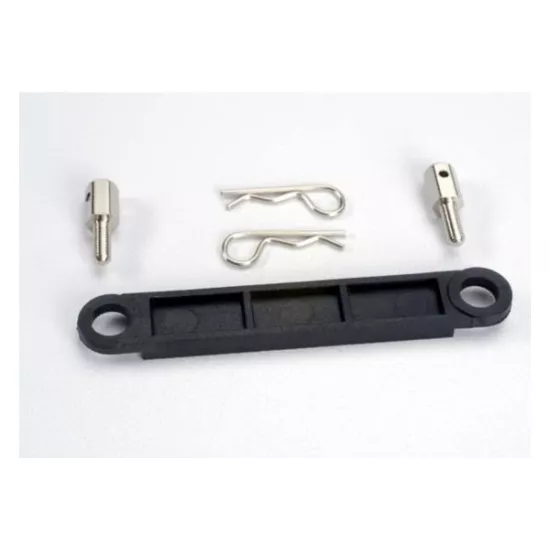 Battery hold-down plate (black)/ metal posts (2)/body clips, TRX3727