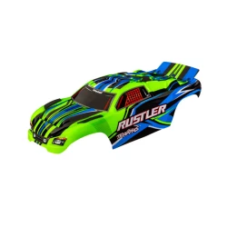 Body, Rustler  (also fits Rustler  VXL), green (painted, decals applied) (assembled with front & rear body mounts for clipless mounting)