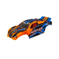 Body, Rustler  (also fits Rustler  VXL), orange (painted, decals applied) (assembled with front & rear body mounts for clipless mounting)