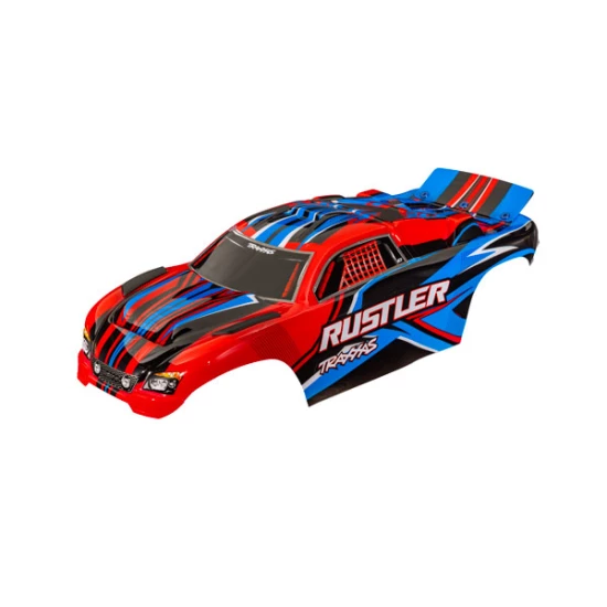 Body, Rustler  (also fits Rustler  VXL), red (painted, decals applied) (assembled with front & rear body mounts for clipless mounting)