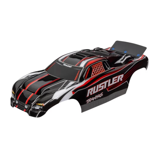 Body, Rustler (also fits Rustler VXL), red & black (painted, decals applied)