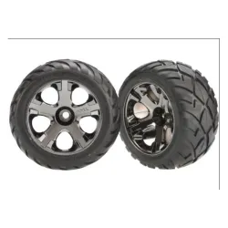 Tires & wheels, assembled, glued (All-Star black chrome whee, TRX3777A