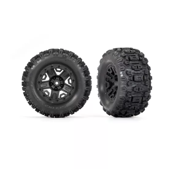 Tires & wheels, assembled, glued (black 2.8' wheels, Sledgehammer tires, foam inserts) (electric rear) (2) (TSM rated)