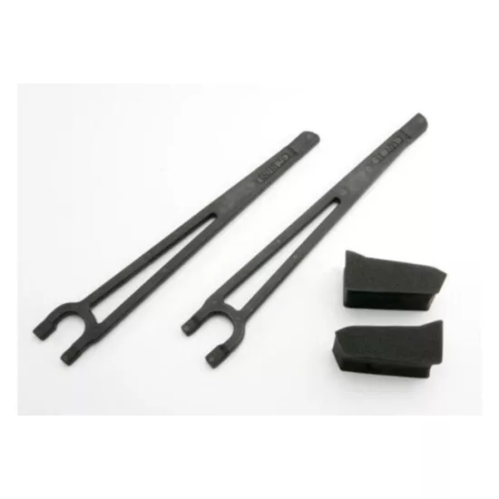 Hold downs, battery, left & right (2)/ foam spacers (2) (fit, TRX3927