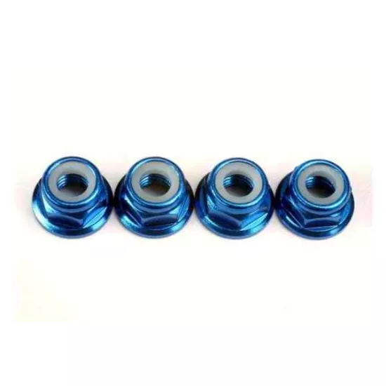 Nuts, 5mm flanged nylon locking (aluminum, blue-anodized) (4, TRX4147X