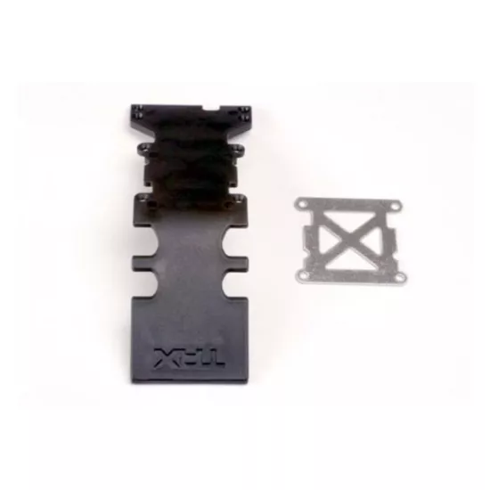 Skidplate, rear plastic (black)/ stainless steel plate, TRX4938