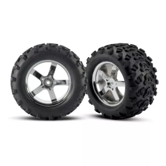Tires & wheels, assembled, glued (Hurricane chrome wheels, T, TRX4973R