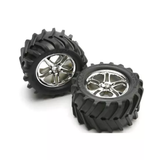 Tires & wheels, assembled, glued (SS (Split Spoke) chrome wh, TRX5173