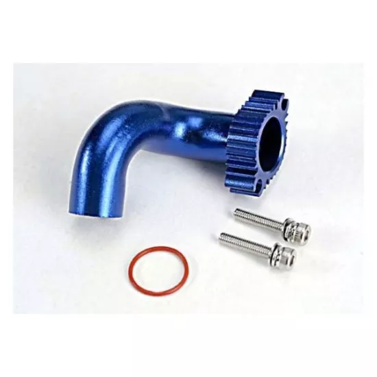 Header, blue-anodized aluminum (for rear exhaust engines onl, TRX5287