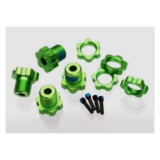 Wheel hubs, splined, 17mm (green-anodized) (4)/ wheel nuts,, TRX5353G