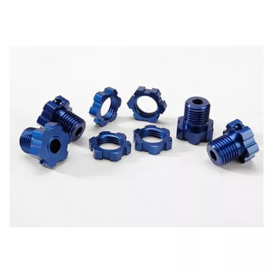 Wheel hubs, splined, 17mm (blue-anodized) (4)/ wheel nuts, s, TRX5353X