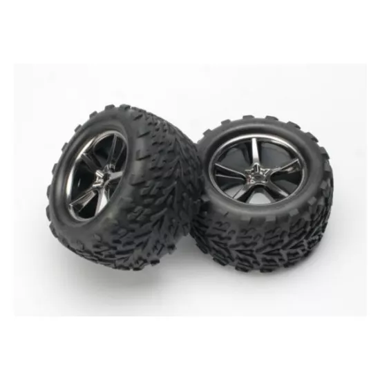 Tires & wheels, assembled, glued (Gemini black chrome wheels, TRX5374A