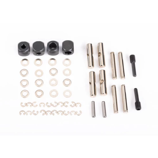U-joints, driveshaft (carrier (4)/ 4.5mm cross pin (4)/ 3mm headed pin (4)/ 4x15mm screw pin (2)/ hex pin (2)/ e-clips (6)/ 3x6x0.5 MW (4)) (metal parts for 2 driveshafts)