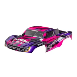 Body, Slash 2WD (also fits Slash VXL & Slash 4X4), pink & purple (painted, decals applied) (assembled with front & rear latches for clipless mounting)