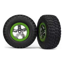 Tire & wheel assy, glued (SCT, chrome, green beadlock wheel,