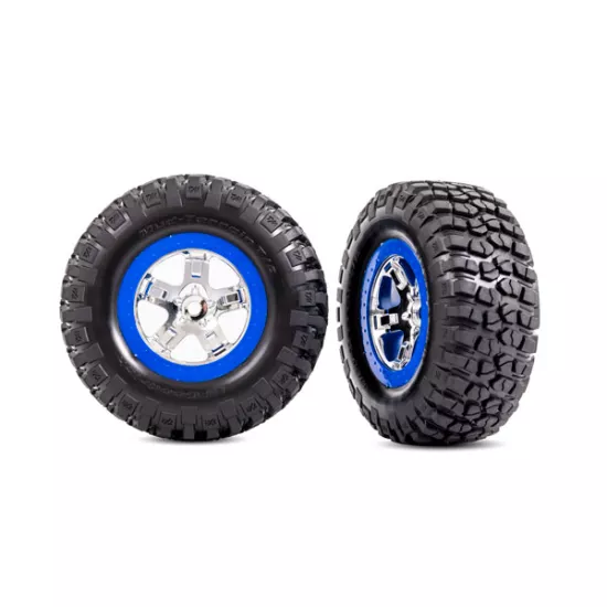 Tires & wheels, assembled, glued (SCT chrome, blue beadlock style wheels, BFGoodrich Mud-Terrain T/A KM2 tires, foam inserts) (2) (4WD front/rear, 2WD rear only)