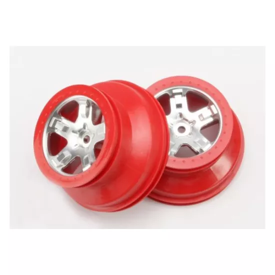 Wheels, SCT satin chrome, red beadlock style, dual profile (, TRX5872A