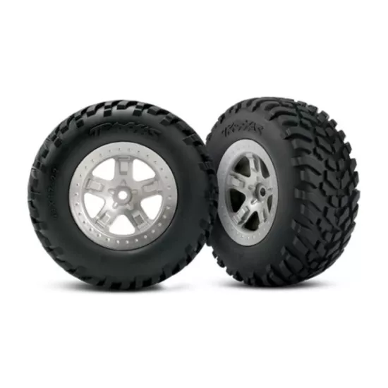 Tires & wheels, assembled, glued (SCTsatin chrome wheels, (d, TRX5873