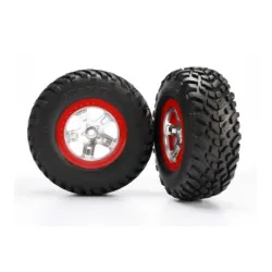 Tires & wheels, assembled, glued (SCT satin chrome red beadl, TRX5873R