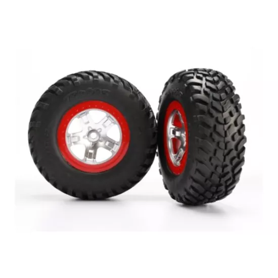 Tires & wheels, assembled, glued (SCT satin chrome red beadl, TRX5873R