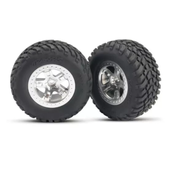 Tires & wheels, assembled, glued (SCT satin chrome wheels, (, TRX5875