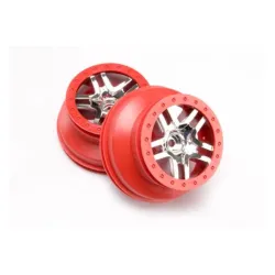 Wheels, SCT Split-Spoke, chrome, red beadlock style, dual pr