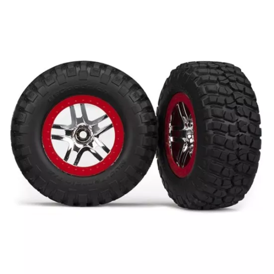 Tire & wheel assy, glued (SCT Split-Spoke, chrome red beadlo, TRX5877A