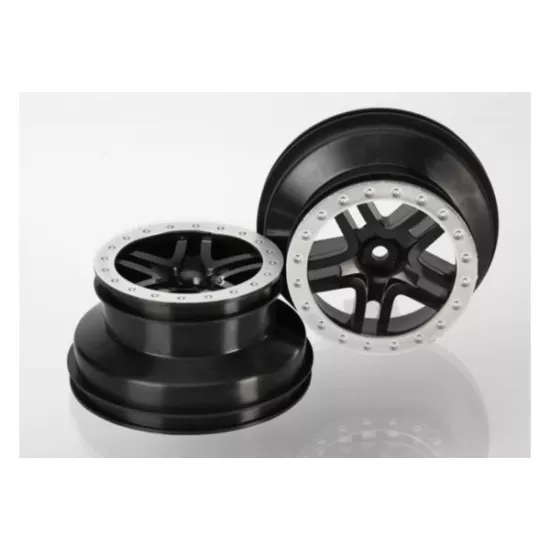 Wheels, SCT Split-Spoke, black, satin chrome beadlock style, TRX5884